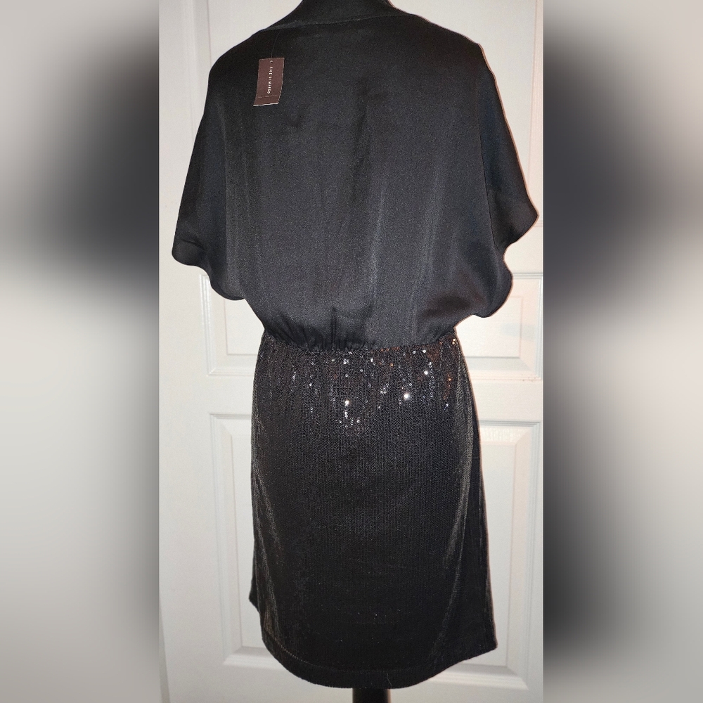 Black Sequin Mini Cocktail Dress with Dolman Sleeves - Picture 3 of 11
